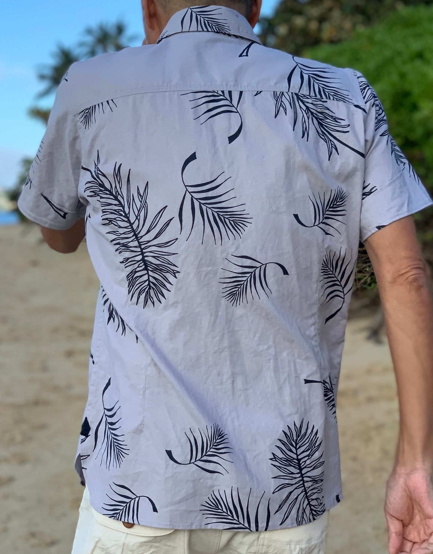 ワークディテールシャツ/ パームリーフプリント