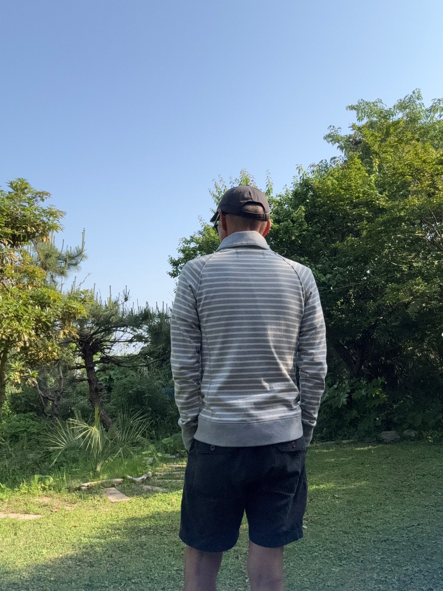 ラウンドカラーカーディガン/天竺ボーダー