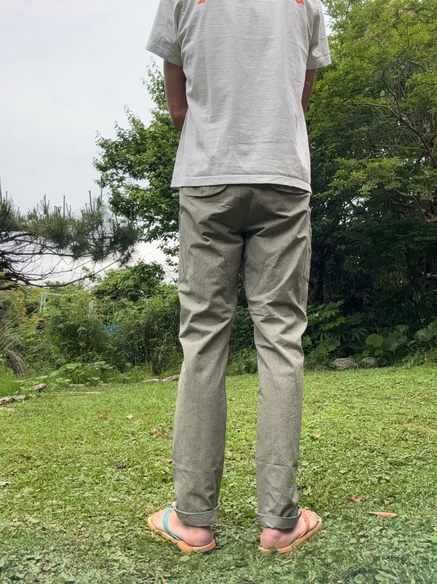 サイドポケットリブパンツ/綿麻ダメージダイド