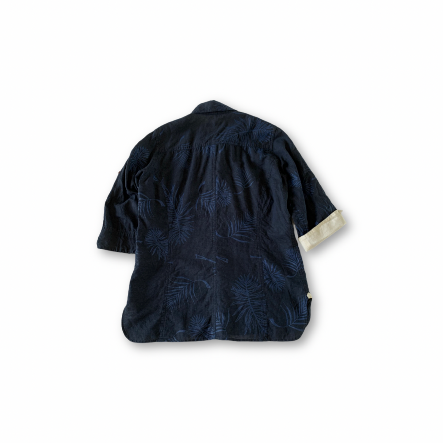 ラウンドカラーロールアップスリーブシャツ／パームリーフプリント