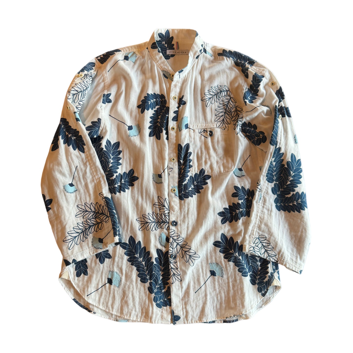 バンドカラーブレスレットスリーブシャツ/モンキーポッドプリントWガーゼ