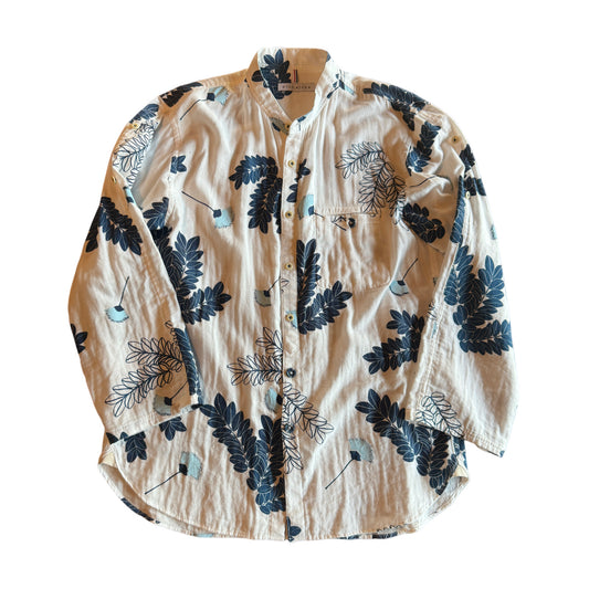 バンドカラーブレスレットスリーブシャツ/モンキーポッドプリントWガーゼ