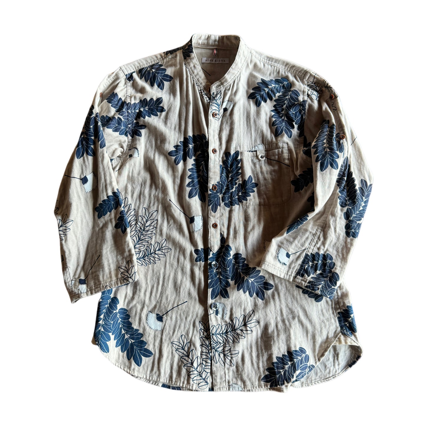 バンドカラーブレスレットスリーブシャツ/モンキーポッドプリントWガーゼ