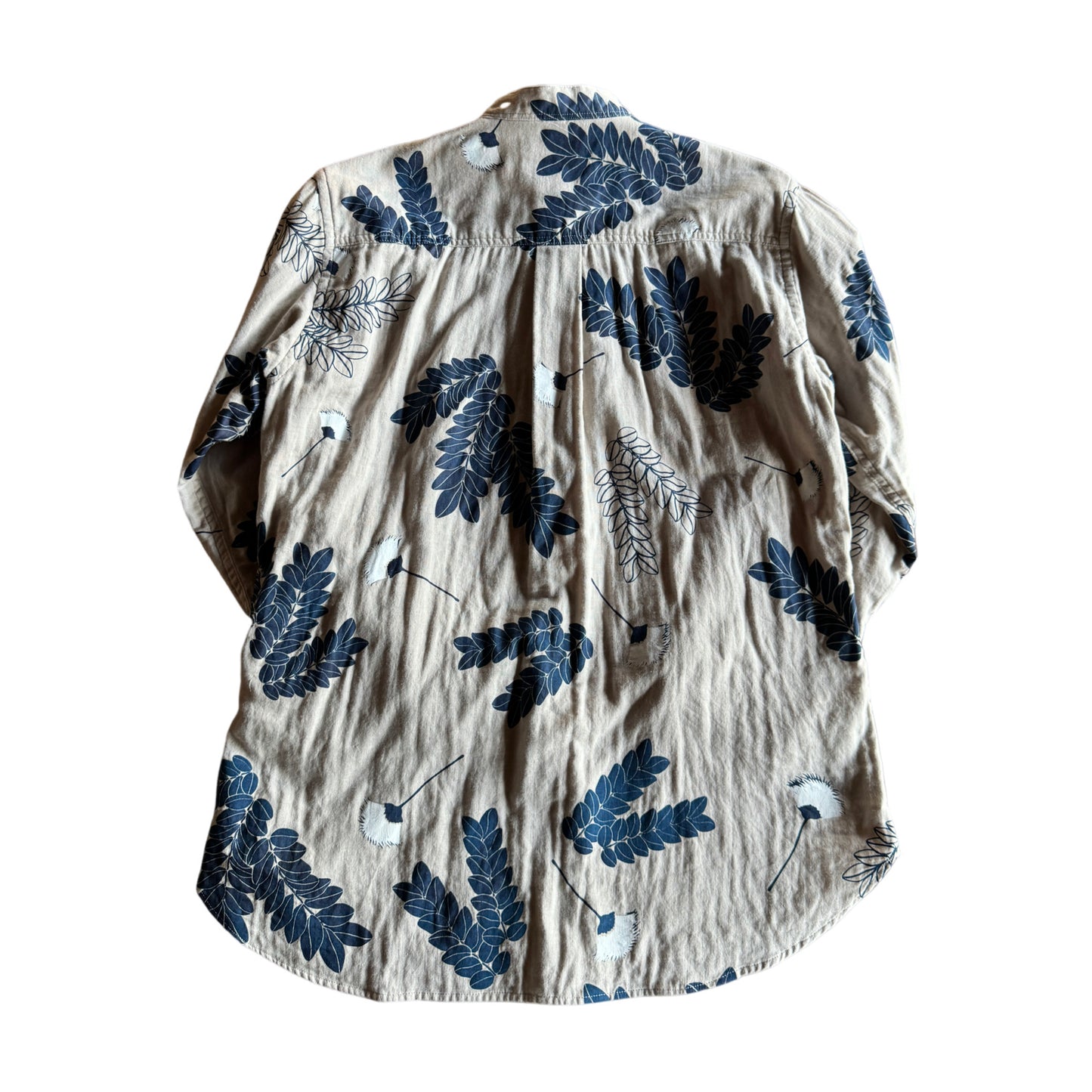 バンドカラーブレスレットスリーブシャツ/モンキーポッドプリントWガーゼ