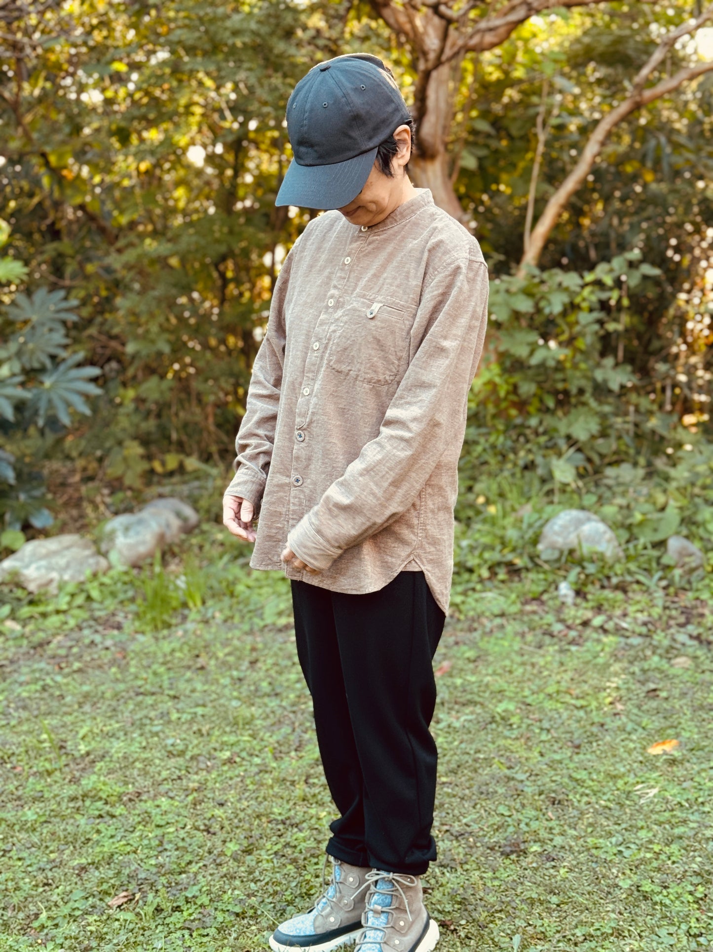 バンドカラー コンフォートシャツ/ トップ糸コーデュロイ