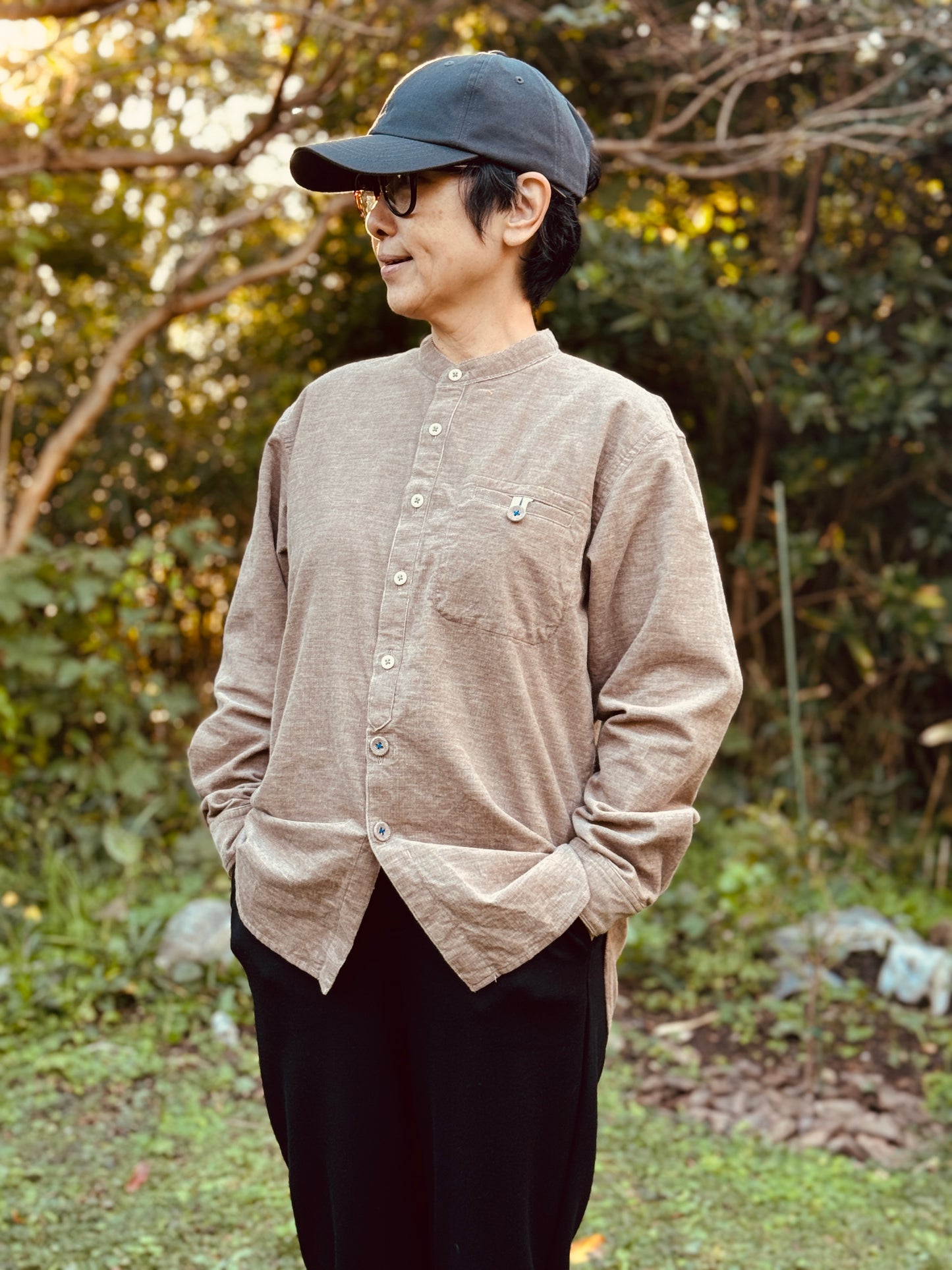 バンドカラー コンフォートシャツ/ トップ糸コーデュロイ