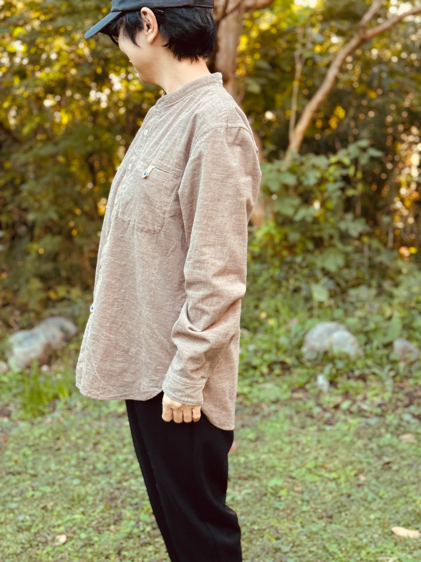 バンドカラー コンフォートシャツ/ トップ糸コーデュロイ