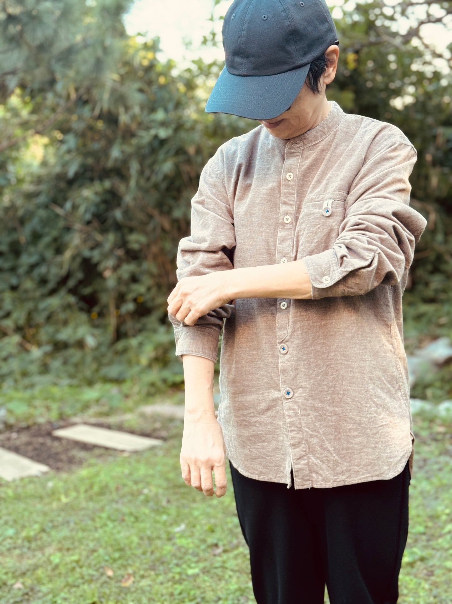 バンドカラー コンフォートシャツ/ トップ糸コーデュロイ