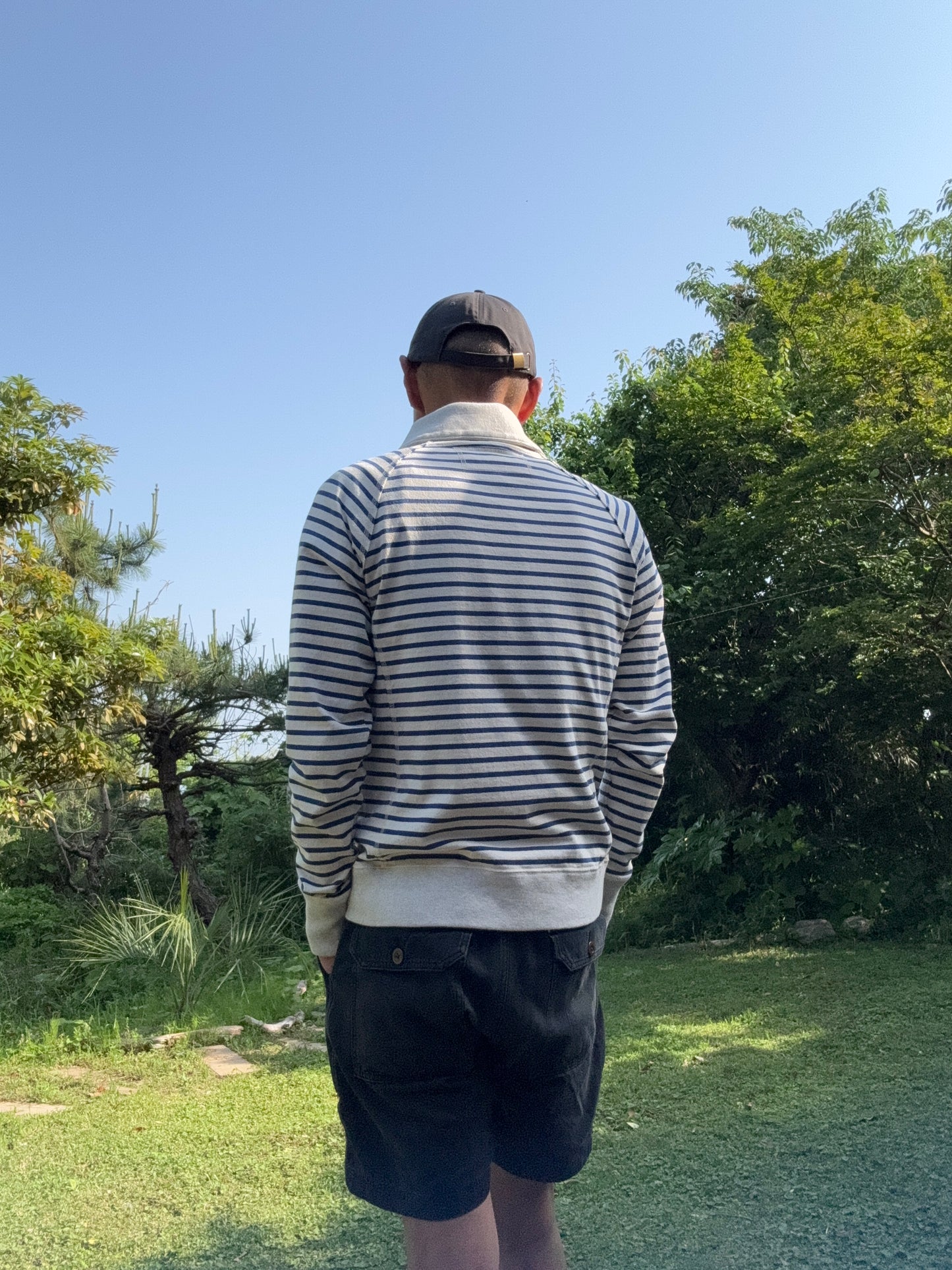 ラウンドカラーカーディガン/天竺ボーダー