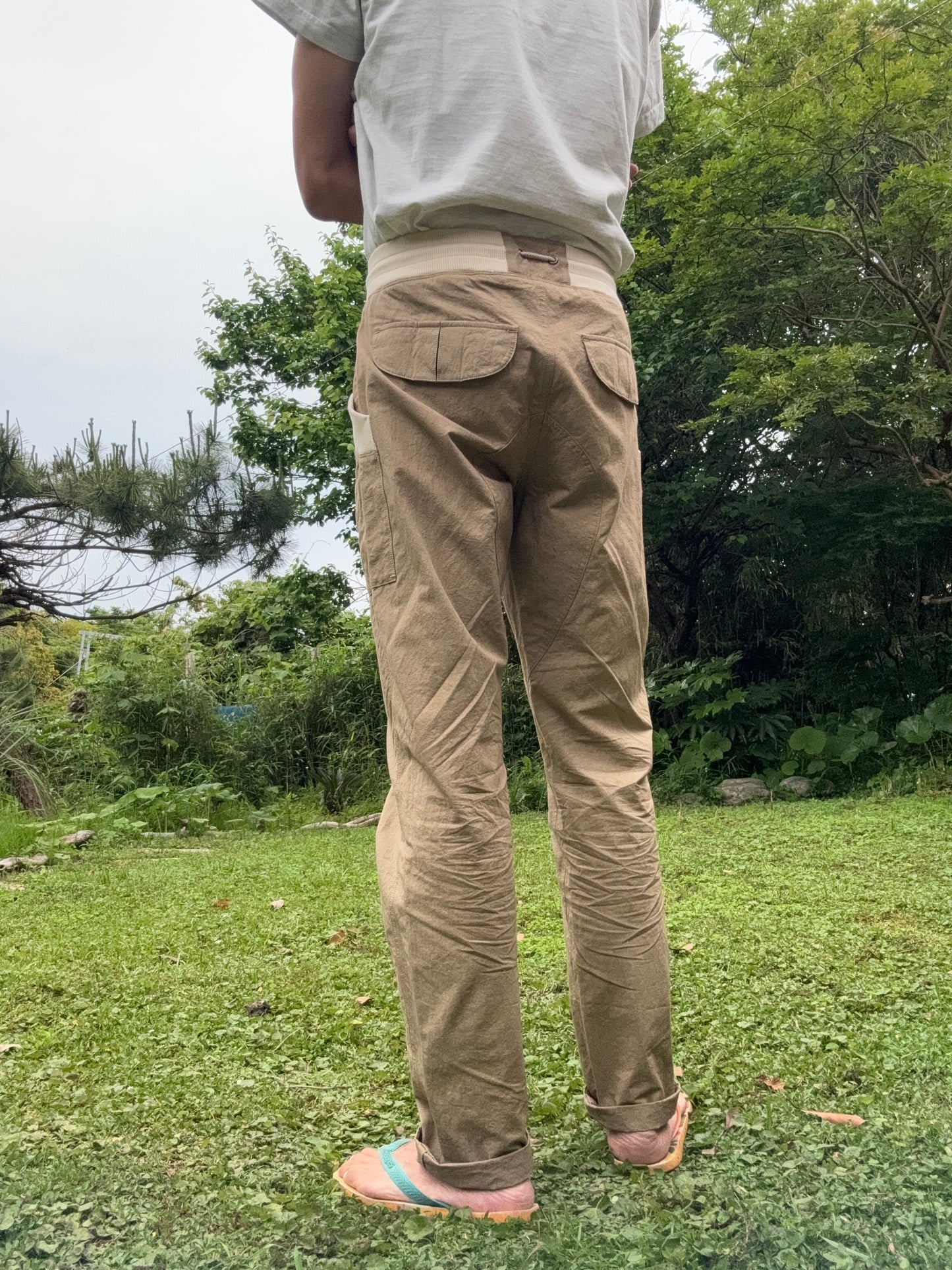 サイドポケットリブパンツ/綿麻ダメージダイド