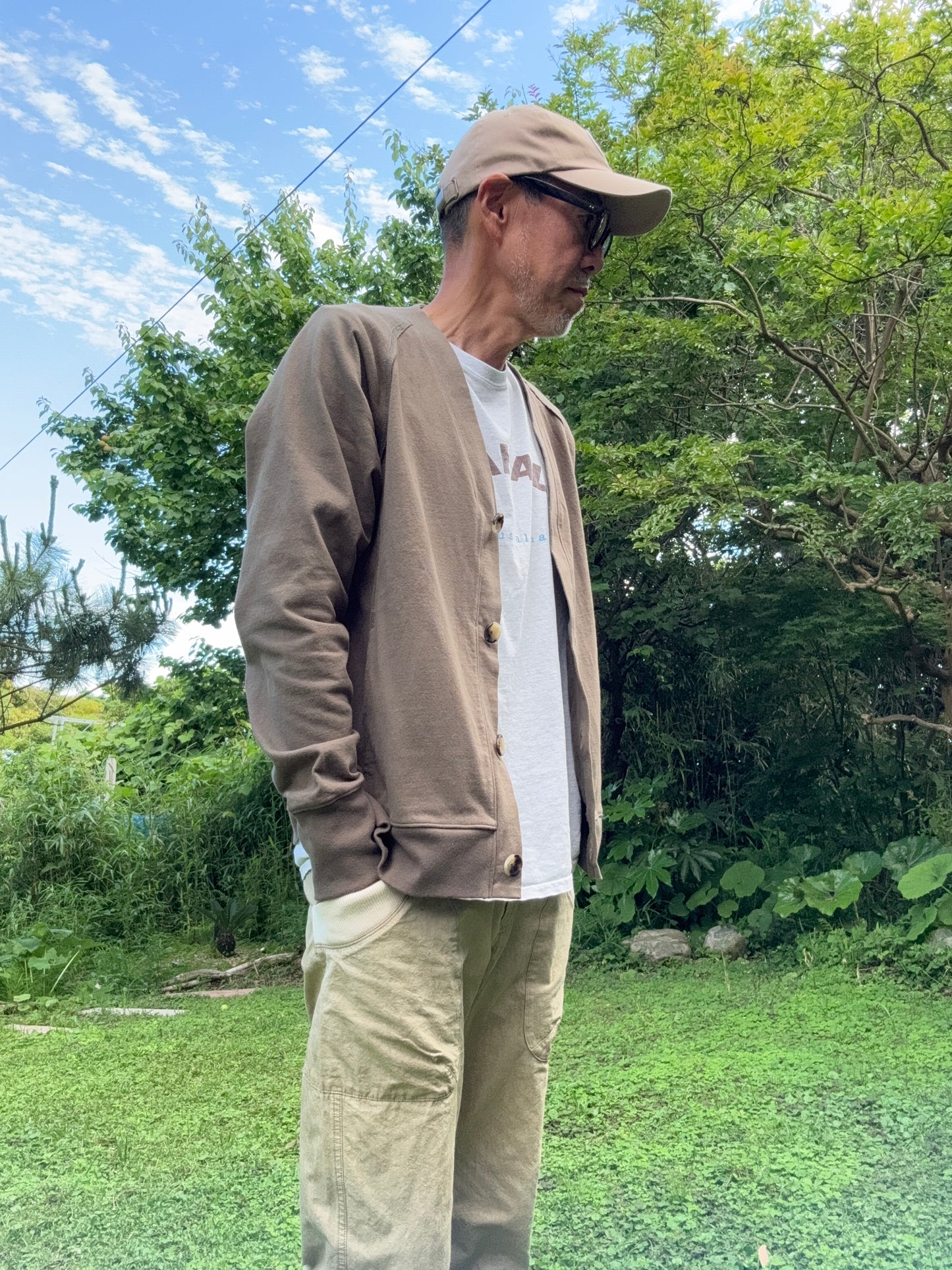 ノーカラーカーディガン/コットンジャージー