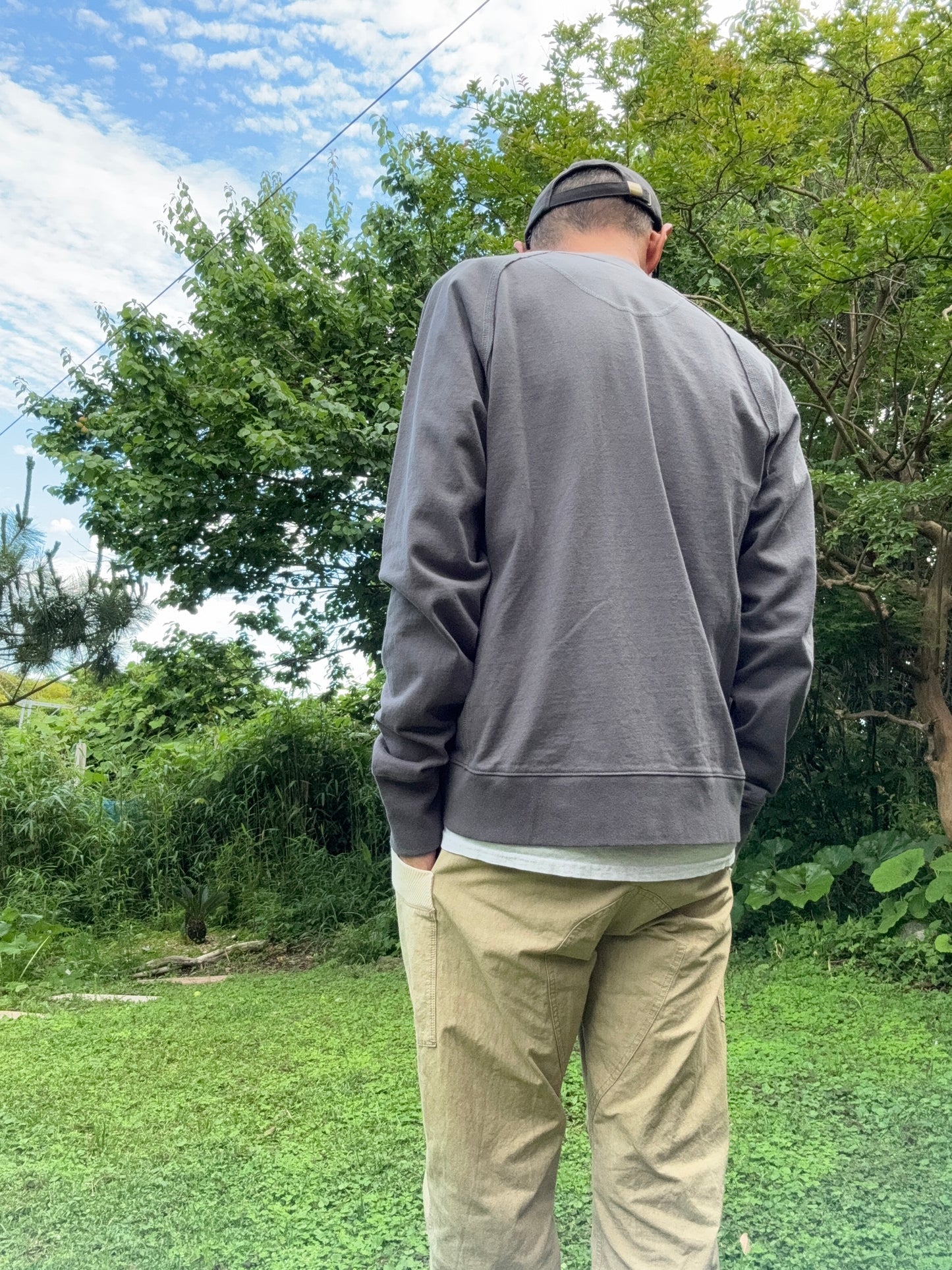 ノーカラーカーディガン/コットンジャージー